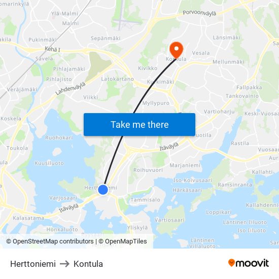 Herttoniemi to Kontula map