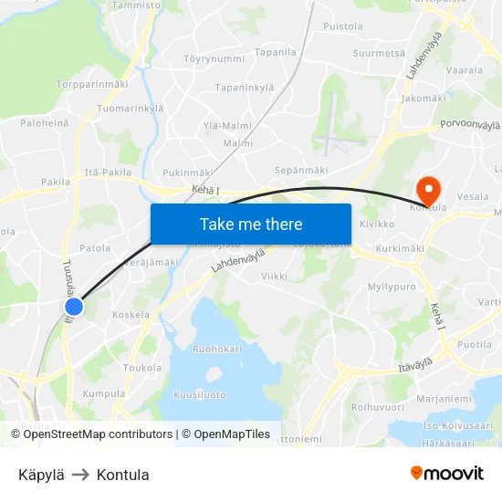 Käpylä to Kontula map