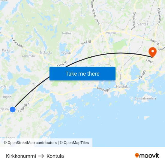 Kirkkonummi to Kontula map