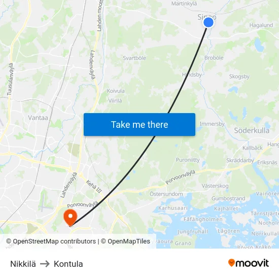 Nikkilä to Kontula map