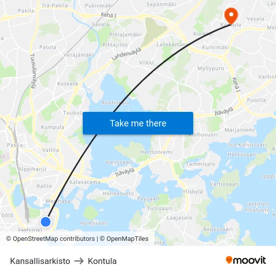 Kansallisarkisto to Kontula map
