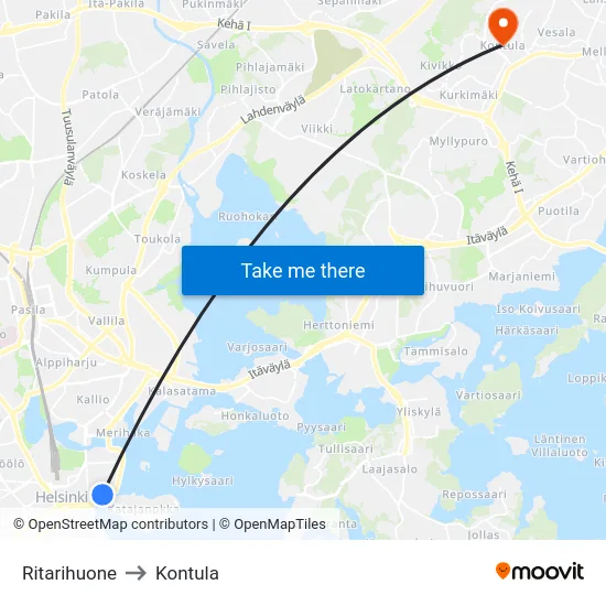 Ritarihuone to Kontula map