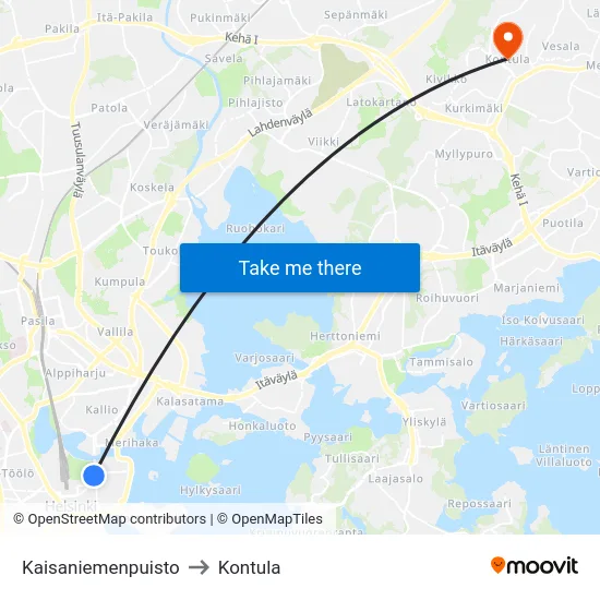 Kaisaniemenpuisto to Kontula map