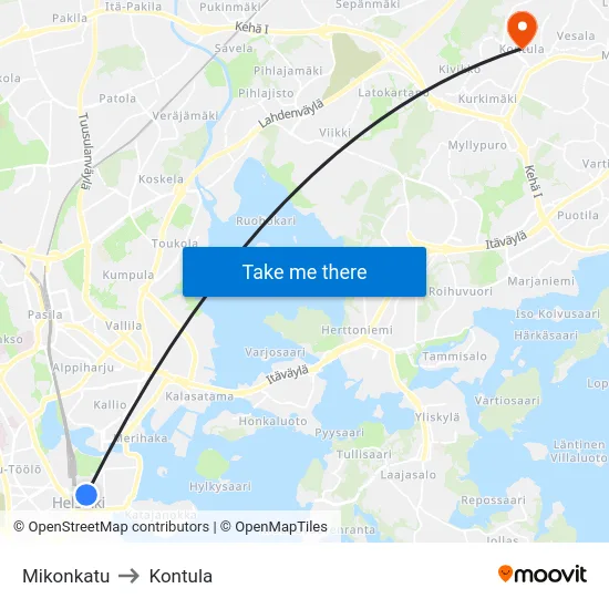 Mikonkatu to Kontula map