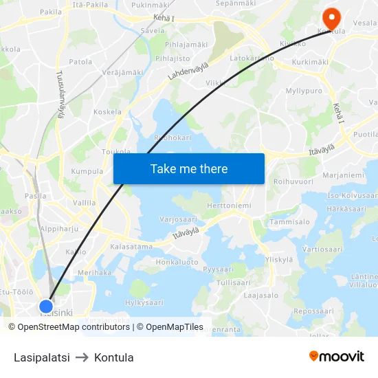 Lasipalatsi to Kontula map