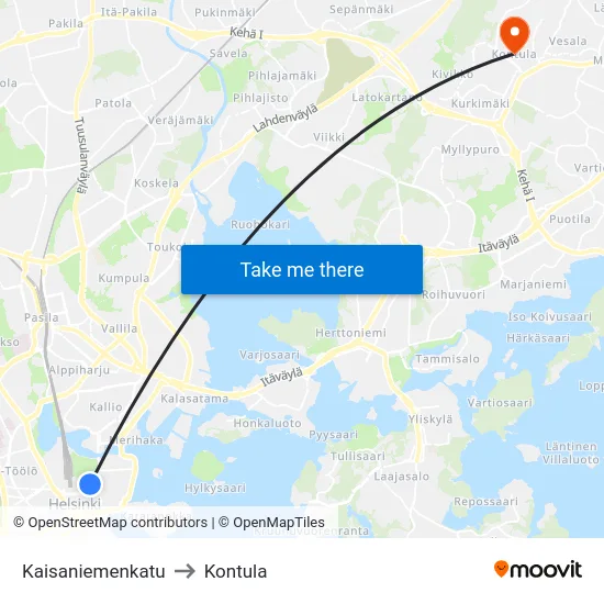 Kaisaniemenkatu to Kontula map
