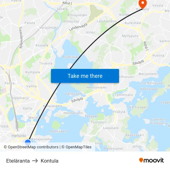Eteläranta to Kontula map