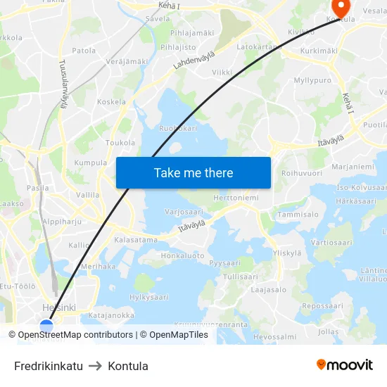 Fredrikinkatu to Kontula map