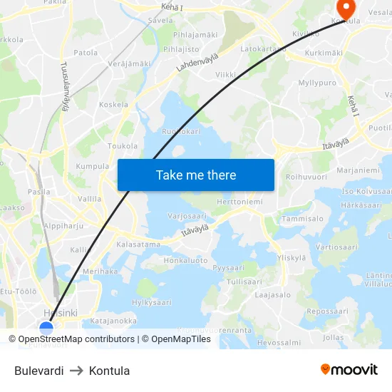 Bulevardi to Kontula map