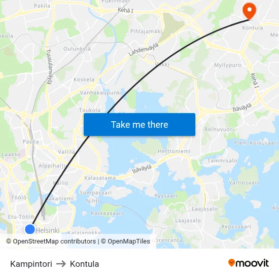 Kamppi Square to Kontula map