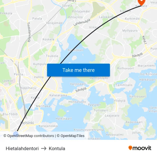 Hietalahdentori to Kontula map