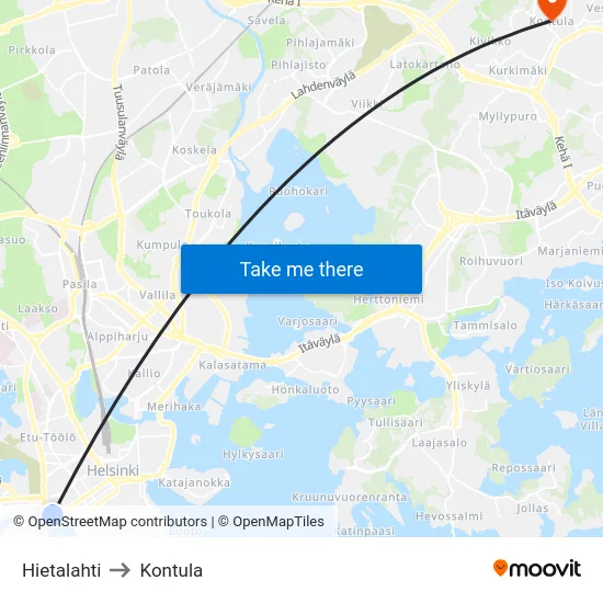 Hietalahti to Kontula map