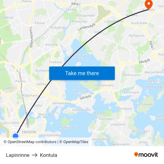 Lapinrinne to Kontula map