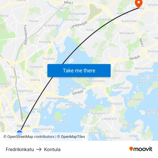 Fredrikinkatu to Kontula map