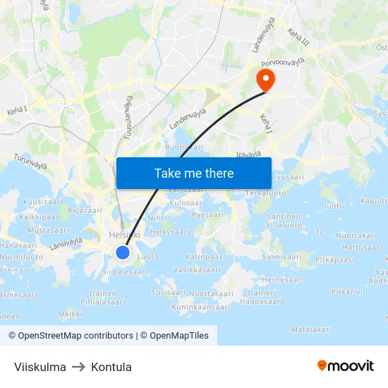 Viiskulma to Kontula map