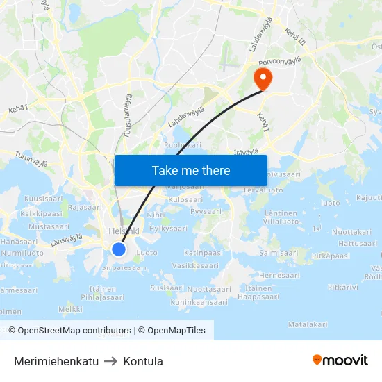 Merimiehenkatu to Kontula map