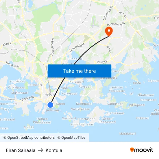 Eiran Sairaala to Kontula map