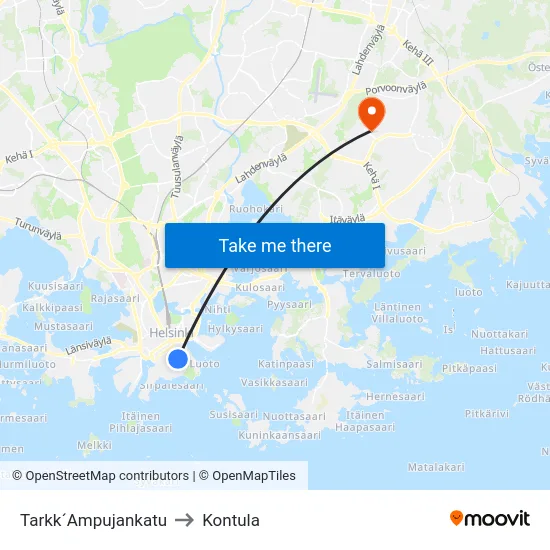 Tarkk´Ampujankatu to Kontula map