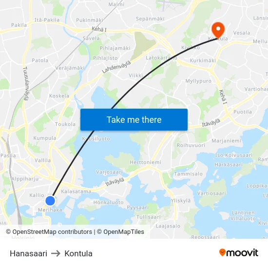 Hanasaari to Kontula map