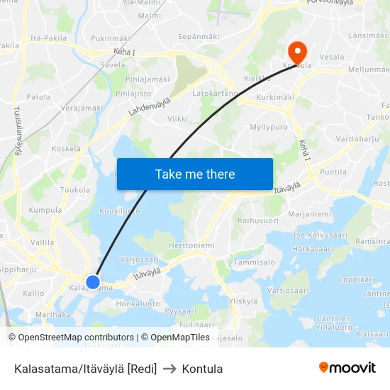 Kalasatama/Itäväylä [Redi] to Kontula map