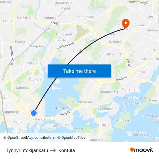 Tynnyrintekijänkatu to Kontula map