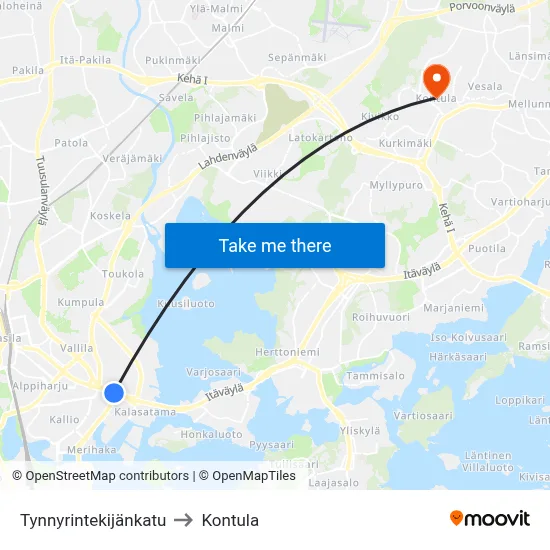 Cooper Street to Kontula map