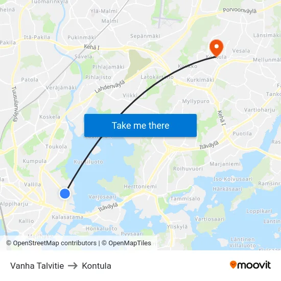Vanha Talvitie to Kontula map
