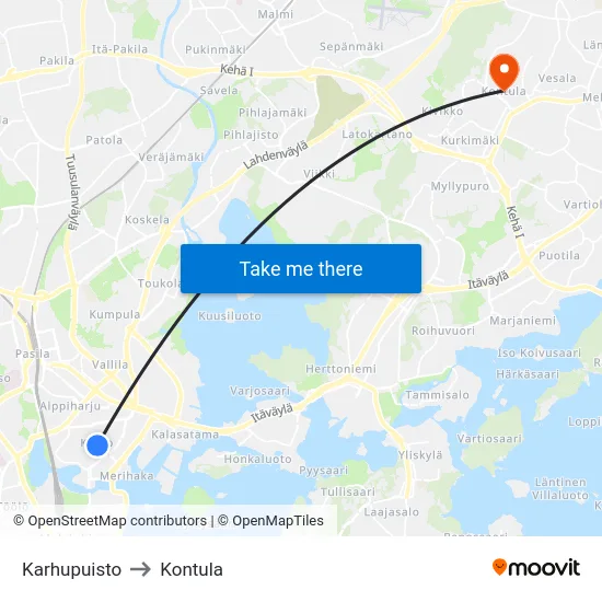Karhupuisto to Kontula map