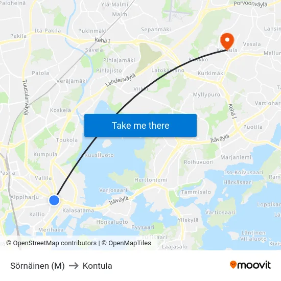 Sörnäinen (M) to Kontula map