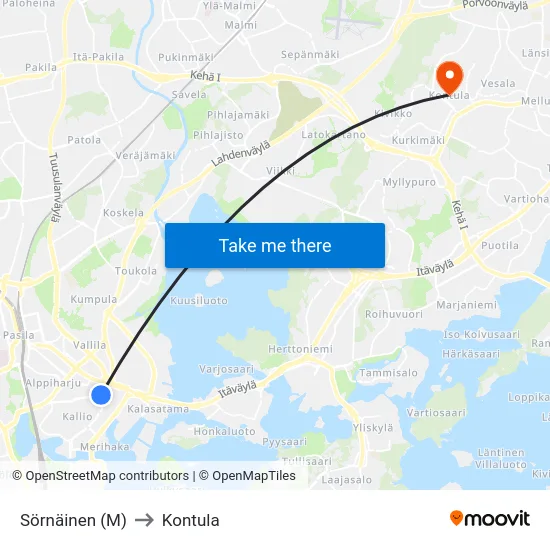 Sörnäinen (M) to Kontula map