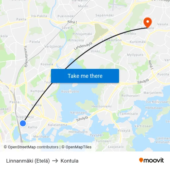Linnanmäki (Etelä) to Kontula map