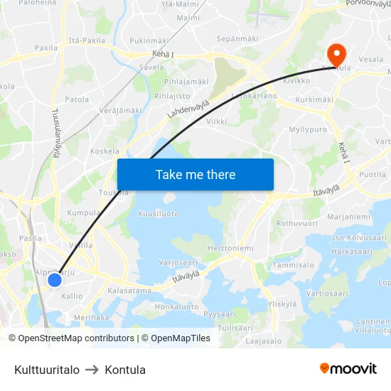 Kulttuuritalo to Kontula map