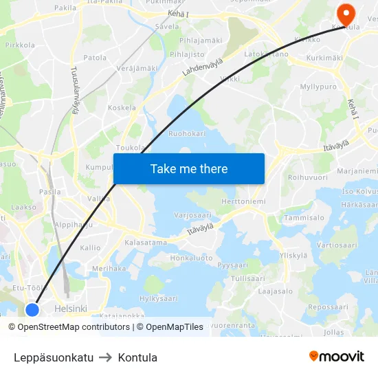 Leppäsuo Street to Kontula map