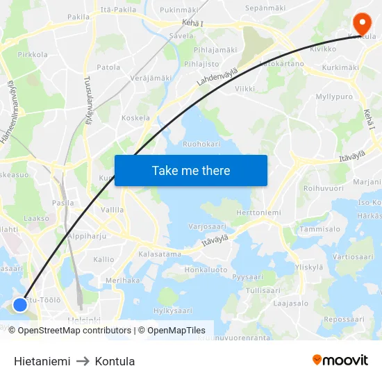 Hietaniemi to Kontula map