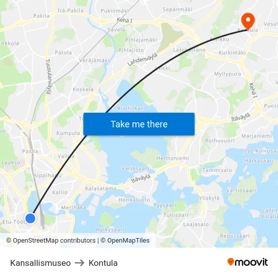 Kansallismuseo to Kontula map