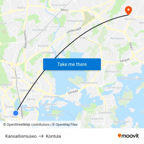National Museum to Kontula map