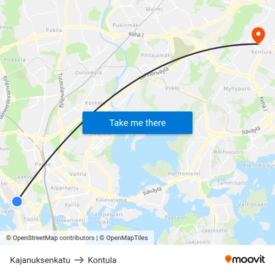 Kajanus Street to Kontula map