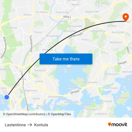 Lastenlinna to Kontula map