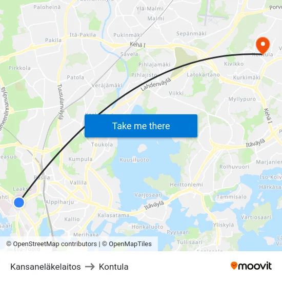 Kansaneläkelaitos to Kontula map