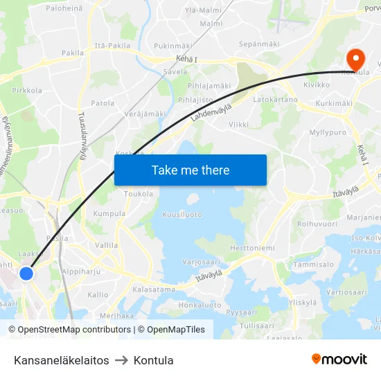 Kansaneläkelaitos to Kontula map