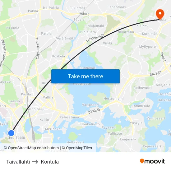 Taivallahti to Kontula map