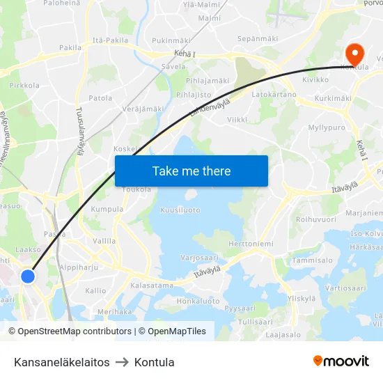 Kansaneläkelaitos to Kontula map