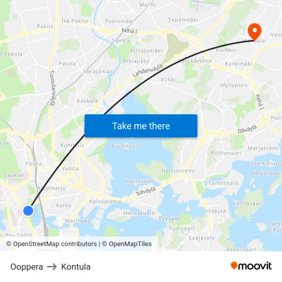 Ooppera to Kontula map