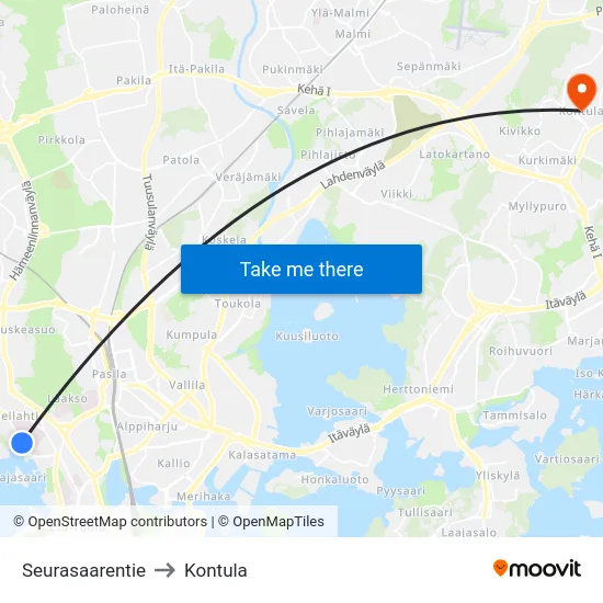 Seurasaarentie to Kontula map