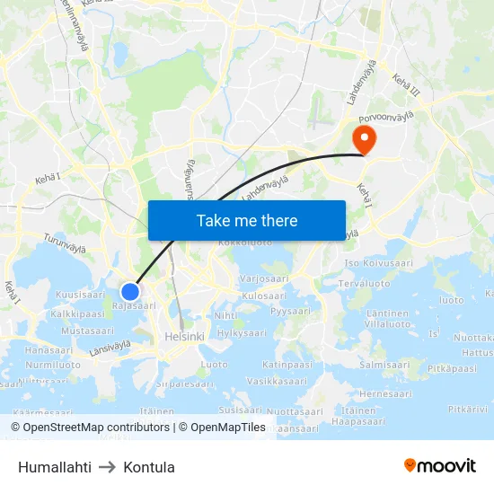 Humallahti to Kontula map