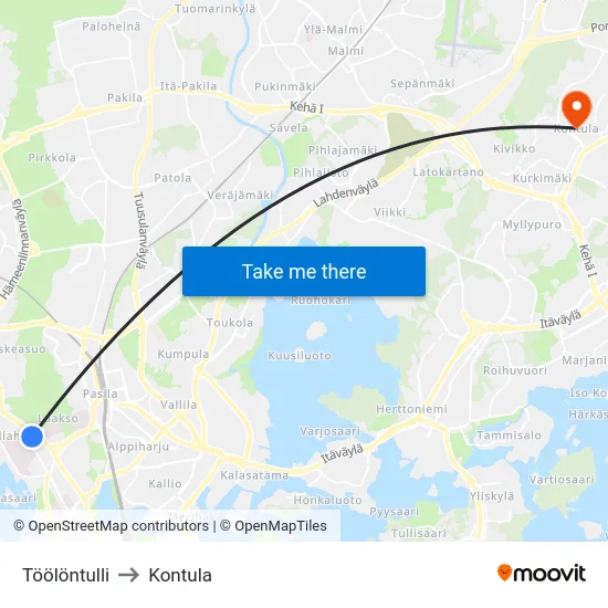 Töölöntulli to Kontula map