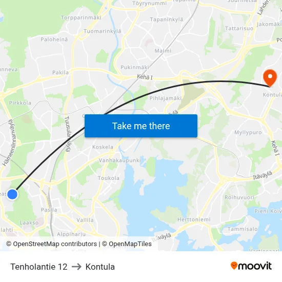 Tenhola Road 12 to Kontula map