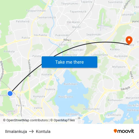 Ilmala Alley to Kontula map