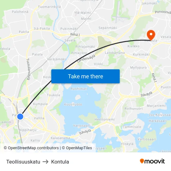 Teollisuuskatu to Kontula map