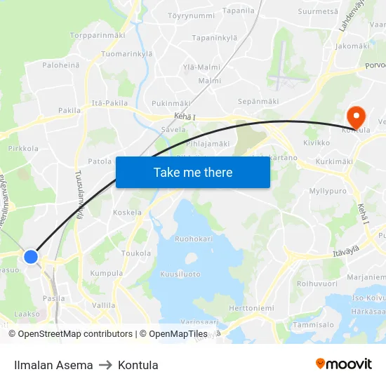 Ilmalan Asema to Kontula map